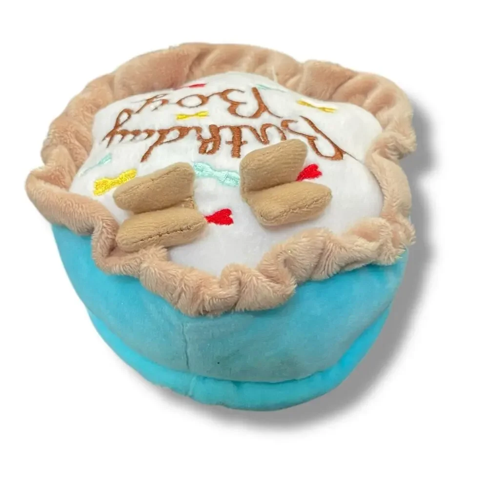 Haute Diggity Dog Plush Birthday Boy Cake Pup Pet Toy Squeaker Blue Brown 5